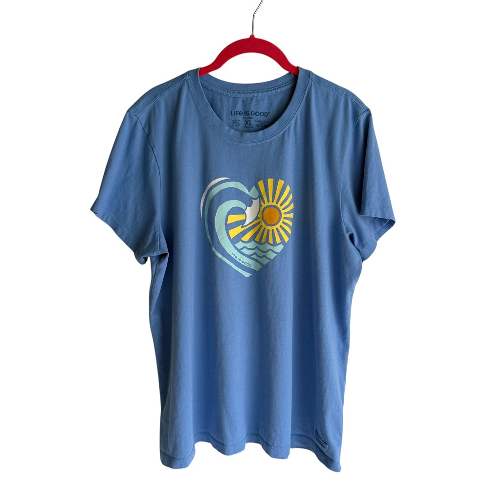 LIFE IS GOOD Blue Waveheart Ladies Casual Crusher Tee, XL - Picture 2 of 7